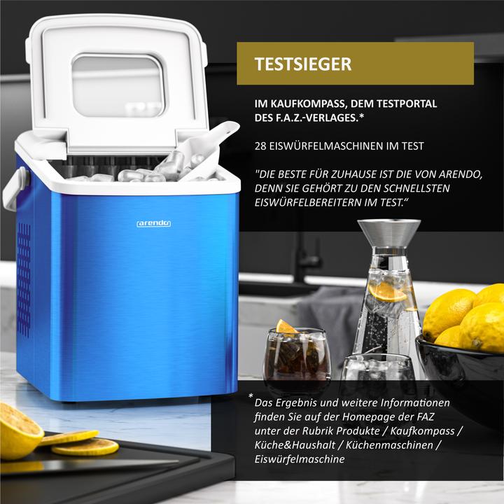 Produktbild Arendo Eiswürfelmaschine, 120W mit 1,5L Behälter, Eiswürfelbereiter, 9 Eiswürfel in 9 Minuten, Blau