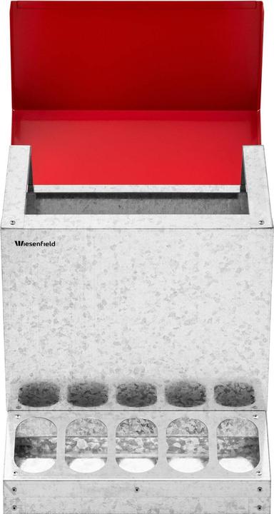Produktbild Wiesenfield Futterautomat Huhn Hühnerfutterautomat Hühner Futterspender 12 kg rotes Dach