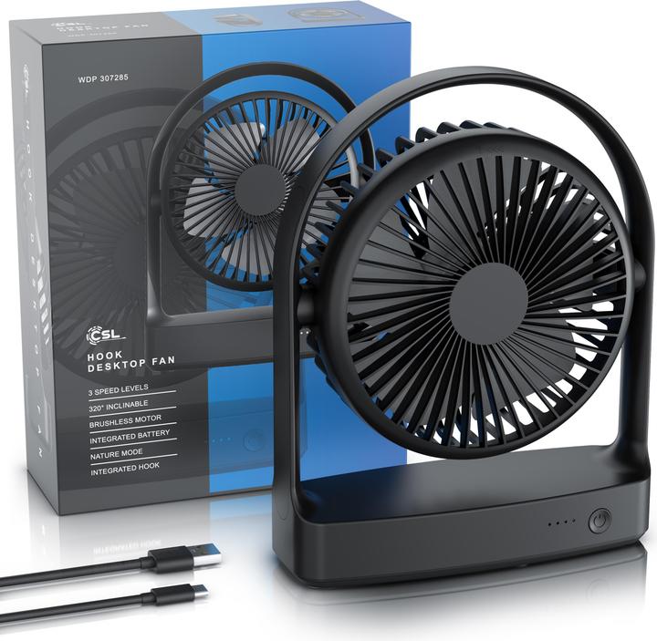 Actual product image CSL Akku Tischventilator, sehr leise, USB Mini Desk Fan, Schreibtischventilator, mobiler Lüfter DC Motor (46.40 dB)
