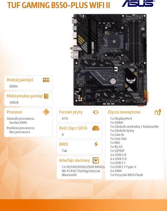 Image du produit ASUS TUF GAMING B550-PLUS WIFI II (AM4, AMD B550, ATX)