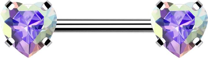 Produktbild Star Piercing Threadless Barbell silber front mit Herz Kristall multicolor gefasst (ohne Messing, Chirurgenstahl 316L)