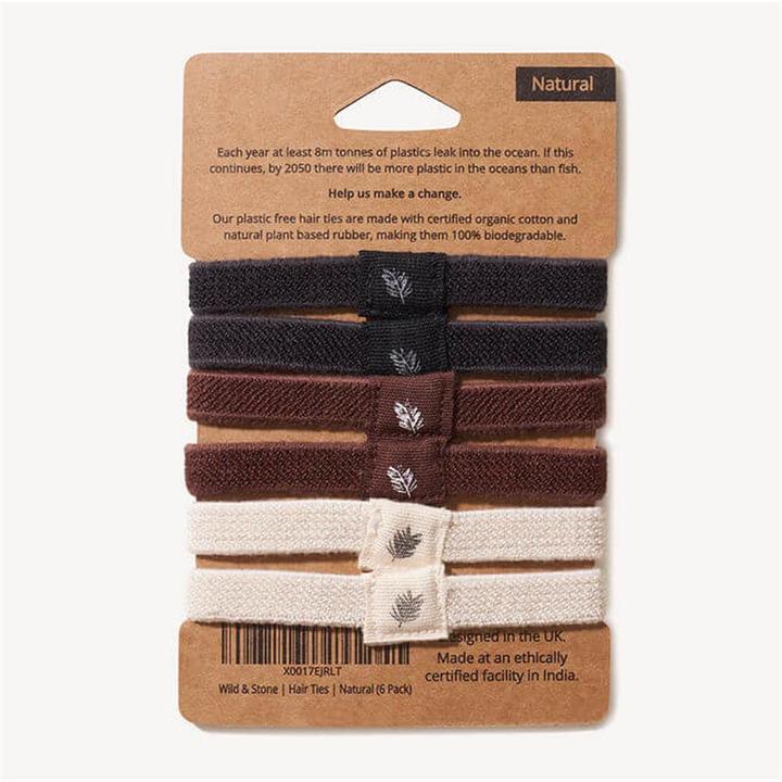 Actual product image Wild & Stone Hair elastics, plastic-free, 3-coloured, pack of 6 (Hair tie)