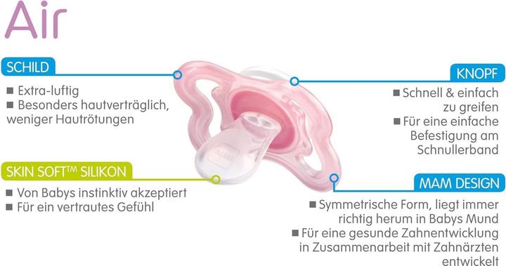 Image du produit MAM Air Silicone Sucettes, 2 pièces, 0-6 mois (2 x, jusqu'à 6 M.)