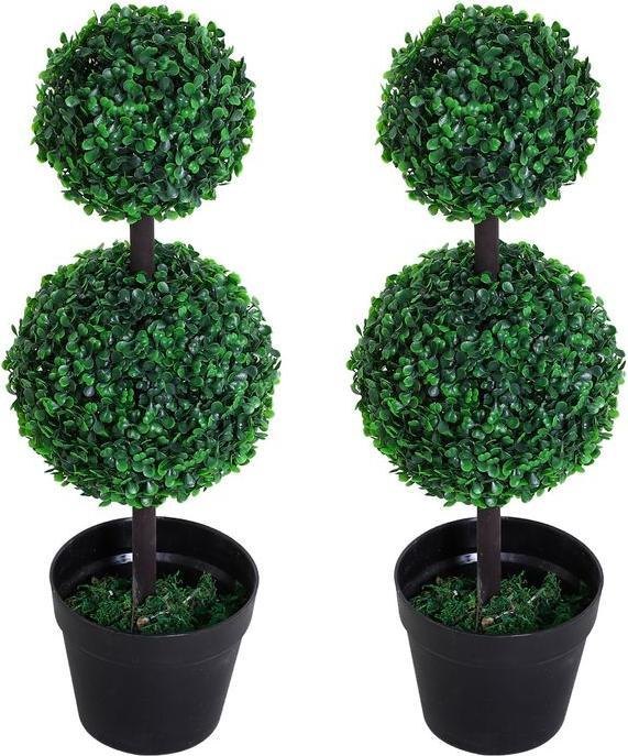 Produktbild Swisshandel24 künstliche Pflanzen 2er Set gross 67 cm Kunstpflanze mit 2 Kugel für Wohnzimmer (67 cm)