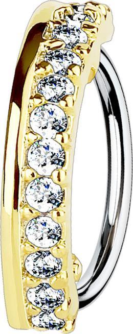 Actual product image Star Piercing Micro Piercing Ring gold plated semicircle with thirteen crystals (Brass, Surgical steel 316L)