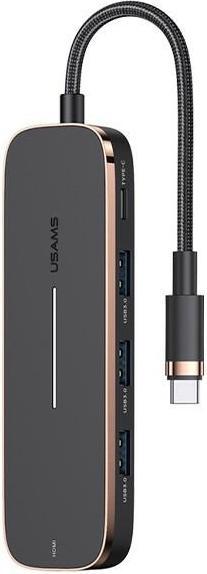 Actual product image Usams Adapter HUB 3xUSB + USB-C + HDMI czarnyblack SJ578HUB01 US-SJ578 (USB-C, 5 Ports)