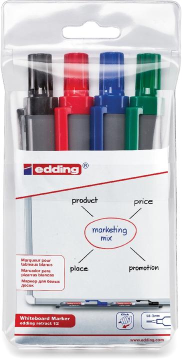 Image du produit Edding retract 12 marqueur(s) pointe ogive (Noir, Rouge, Bleu, Vert, 3 mm, 4 x)
