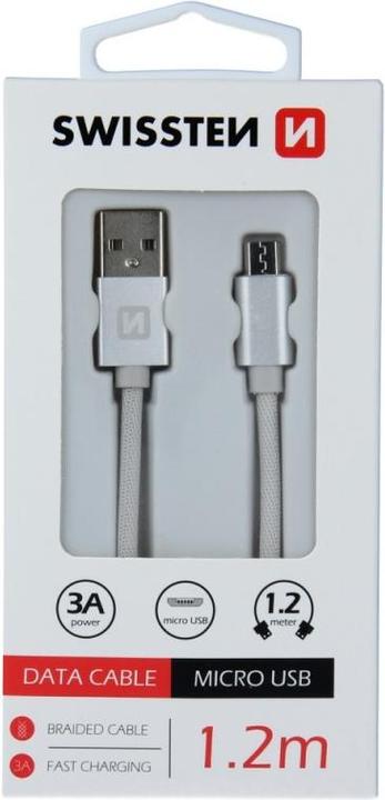 Image du produit Swissten Câble de données textile USB / Micro-USB 1.2 M (1.20 m, USB 3.2 Gen 1)