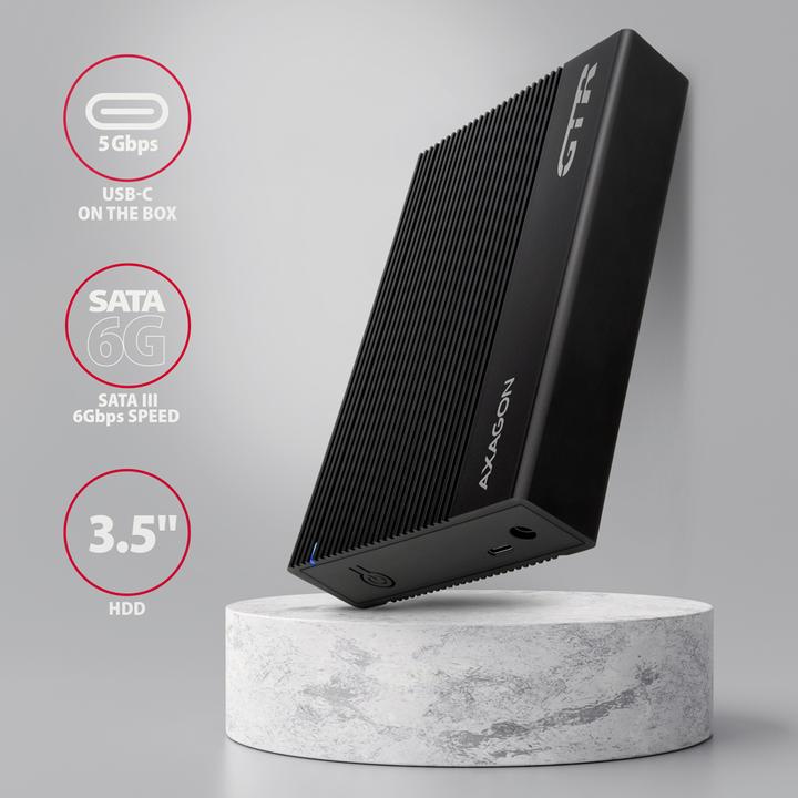 Actual product image Axagon EE35-GTR, USB-C - SATA 3.5" RIBBED box, ÄernÃ½ (3.5")