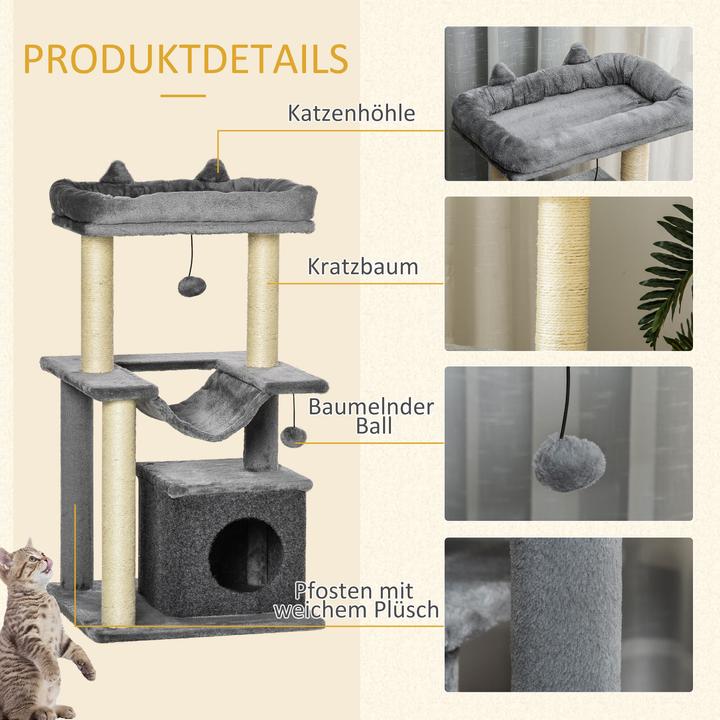 Actual product image PawHut Cat tree with cave (100 cm, Grey)