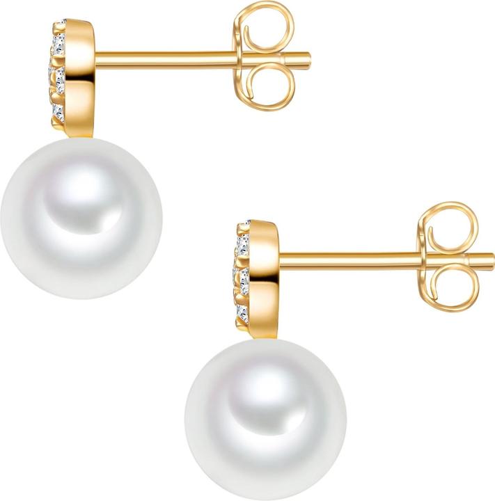 Actual product image Valero Pearls Ladies Sterling Silver Cubic Zirconia Freshwater Cultured Pearl Yellow Gold - 32336 (Sterling Silver)