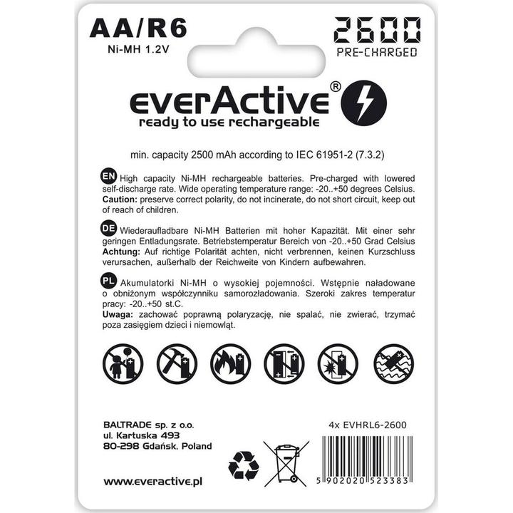 Label énergétique Everactive Ligne professionnelle (4 pcs, AA, 2600 mAh)