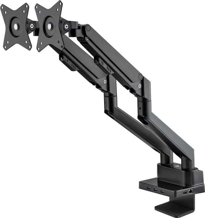 Produktbild Manhattan Aluminium-Tischhalterung mit Gasdruckfeder für zwei Monitore & 8-in-1-Dockingstation (Standfuss, 32.01")