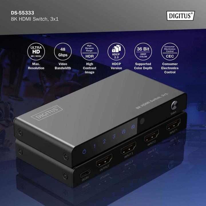 Actual product image Digitus 8K HDMI Switch, 3x1