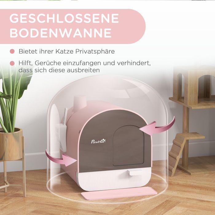 Image du produit Swisshandel24 Katzentoilette mit Haube, für Katzen bis 5 kg, Rosa (Bac à litière fermé)
