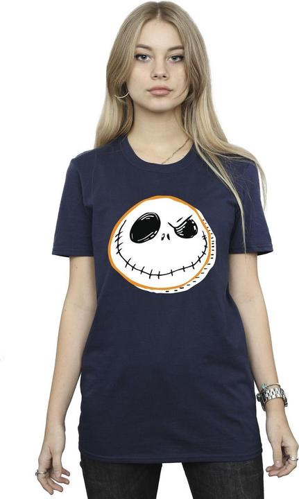 Actual product image Disney Womens/Ladies The Nightmare Before Christmas Jack Face Cotton Boyfriend T-Shirt (5XL)