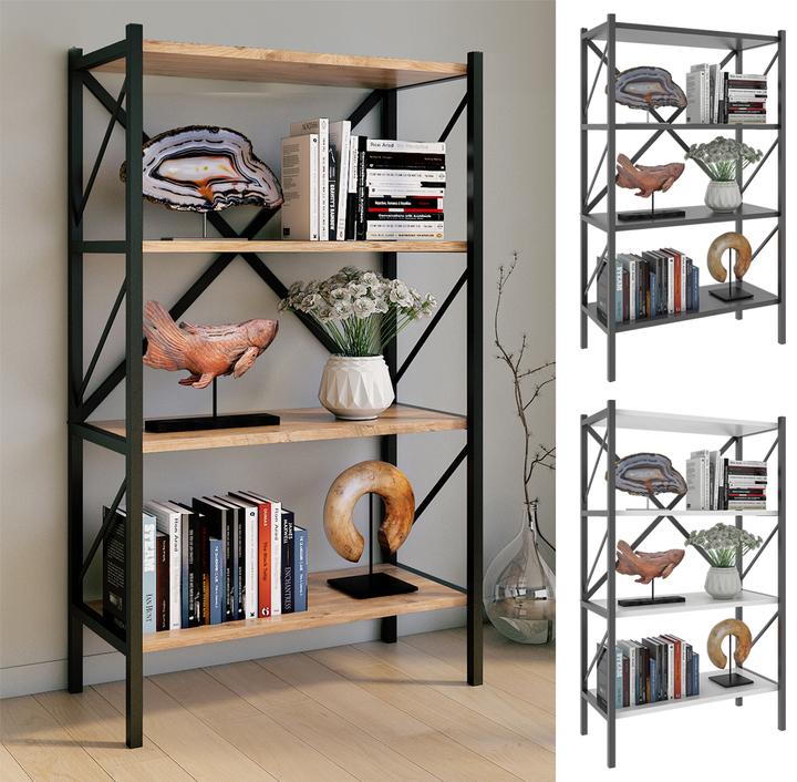 Image du produit VCM Bois Métal Rangement Étagère sur pied Bibliothèque Déco Livres Étagère sur pied Insasi 4 (66 x 34 x 121 cm)
