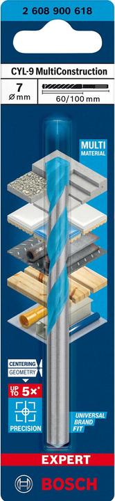 Actual product image Bosch Professional Zubehör EXPERT CYL-9 MultiConstruction Drill, 7 x 60 x 100 mm (7 mm)