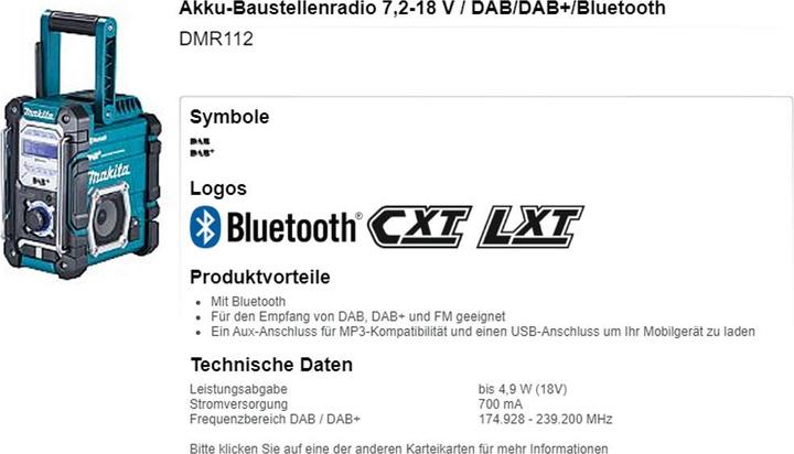 Produktbild Makita DMR 112 (UKW, DAB+, Bluetooth)