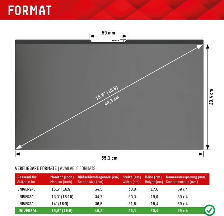 Actual product image Displex Privacy Safe, Laptop Blickschutzfilter (15.60", 16 : 9)