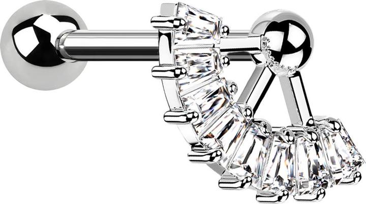 Produktbild Star Piercing Micro Barbell silber mit Kugel und Kugel Fächer Kristalle (Messing, Chirurgenstahl 316L)