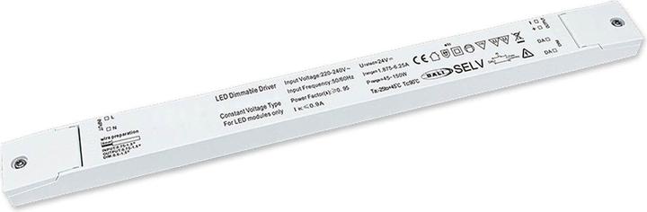 Immagine prodotto Isoled Trasformatore LED PWM 24V/DC, 0-150W, sottile, dimmerabile Push/Dali-2, SELV