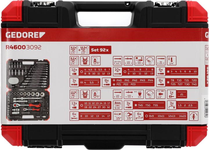 Produktbild Gedore Red red Steckschlüsselsatz, 92-teilig, Mit Umschaltknarren, Ratschen, Steckschlüssel und Bitsatz