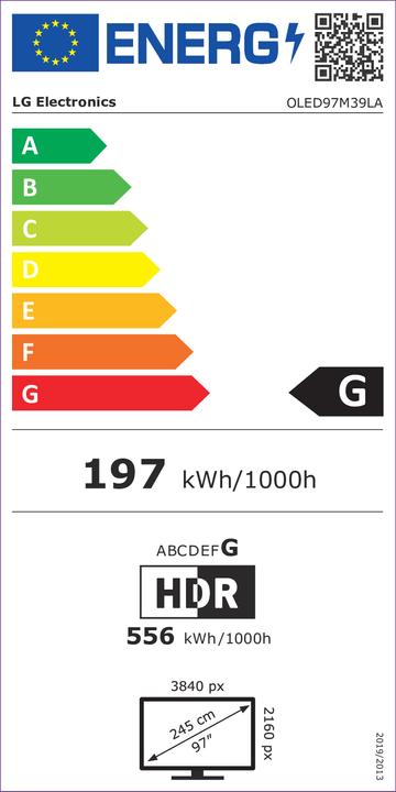Label énergétique LG OLED97M39LA (97", M3, OLED, 4K, 2023)