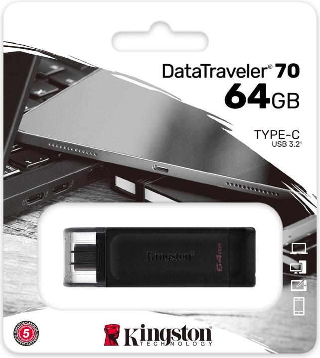 Actual product image Kingston DataTraveler 70 (64 GB, USB-C, USB 3.2)