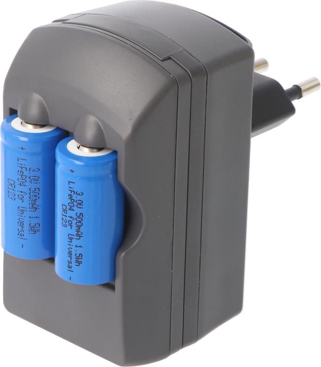 Produktbild AccuCell CR123A 2fach Ladegerät inklusive 2 Stück Li-ion Akkus CR123A (2 Stk., CR123A, 500 mAh, Ladegerät inkl. Akku)