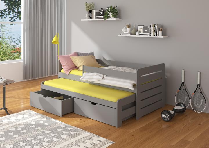 Produktbild ADRK Furniture Doppelbett mit Geländer und Matratzen TOMI 200x90 (200 x 90 cm)