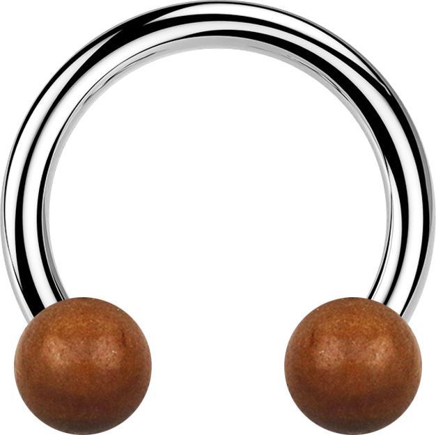 Immagine prodotto Star Piercing Bilanciere circolare in argento con due sfere in legno di Sawo (Acciaio chirurgico 316L, Organico, senza ottone)