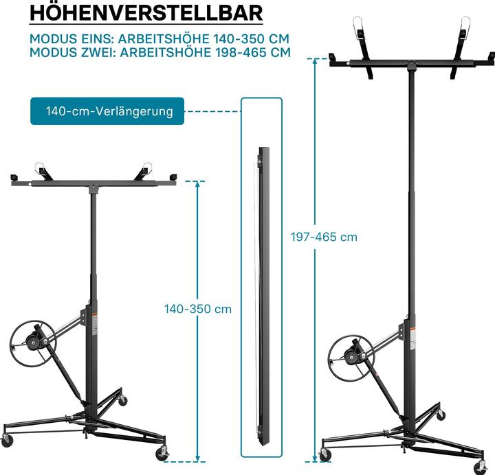 Actual product image Wiltec SET: XXL Drywall Lift & Sheetrock Lifter Panel Hoist 11FT + 6FT Extension max. 17Ft 150LBS