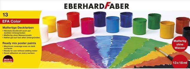Produktbild EberhardFaber Malfertige Deckfarben 13er Set à 18ml (Sienna Gebrannt, Magenta, Ultramarinblau, Cyanblau, Orange, Ockergelb, Gelb, Blaugrün, zinnoberrot, Violett, Gelbgrün, Schwarz, 18 ml)