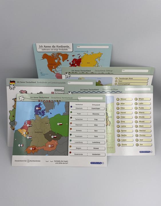 Immagine prodotto Ich kenne Deutschland - 1. Bundesländer & Landeshauptstädte, 2. Flüsse, 3. Gebirge im Set (Tedesco, Katrin Langhans, 2017)