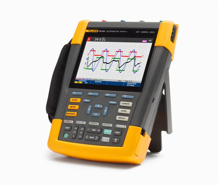 Image du produit Fluke 190-204-III Oscilloscope portable (scope meter) 200MHz 4 canaux 2.5 GSa/s 30 kpts 8 bits 1 kit (CAT III 1000V, CAT IV 600V)
