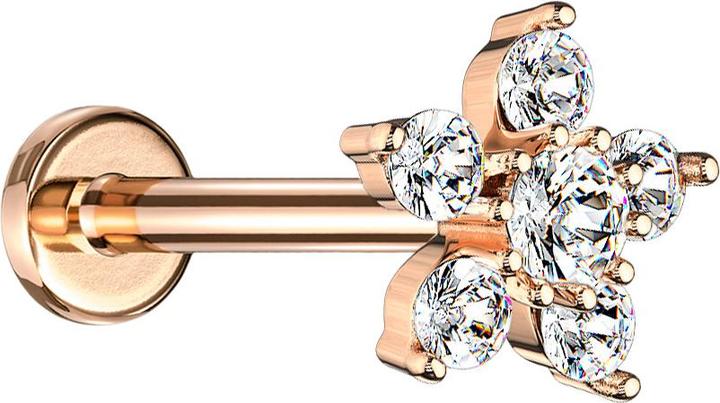 Immagine prodotto Star Piercing Micro Labret filo interno oro rosa fiore cristallo argento (Ottone, Acciaio chirurgico 316L)