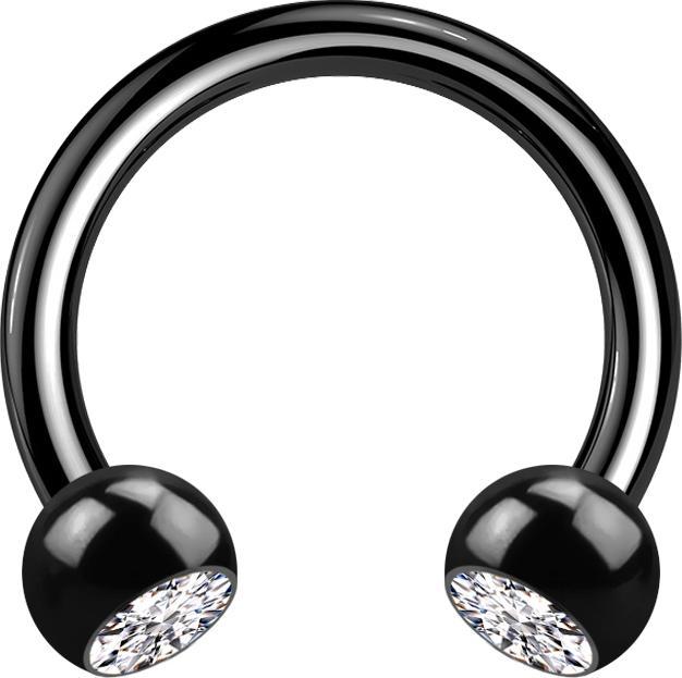 Actual product image Star Piercing Circular barbell black with two silver crystal balls (Surgical steel 316L, without brass)