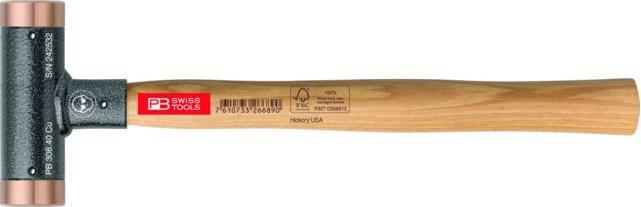 Productafbeelding PB Swiss Tools Niet terugslagvrije hamer, met koperen inzetstukken, hickory handvat, 24 mm (340 g)