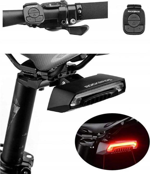 Actual product image Rockbros LKWD-R1 rear bicycle light with laser and remote control + micro USB cable - USB-A - black