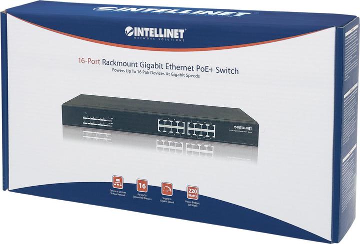 Produktbild Intellinet 16-Port Gigabit Ethernet PoE+ Switch Endspan, 48,26cm 19 Zoll Rackmount (16 Ports)