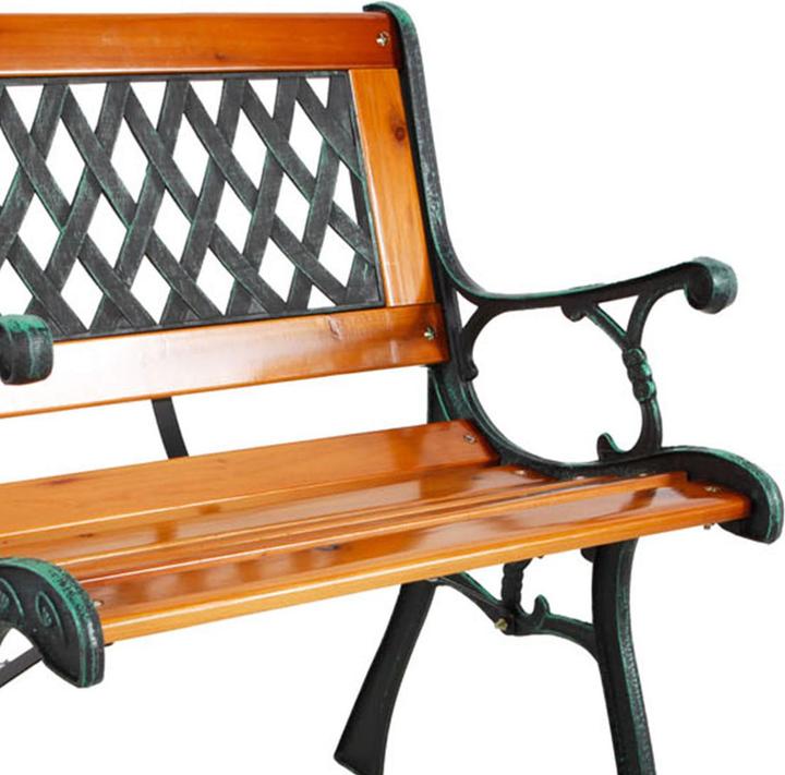 Produktbild Mojawo Gusseisen Gartentisch Outdoortisch Holz Glasplatte Natur 98x46xH56cm