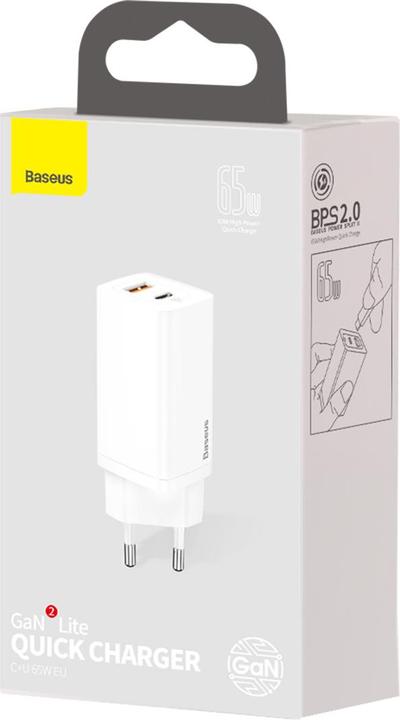 Actual product image Baseus GaN2 Lite Quick ChargerC+U 65W EU White (65 W)