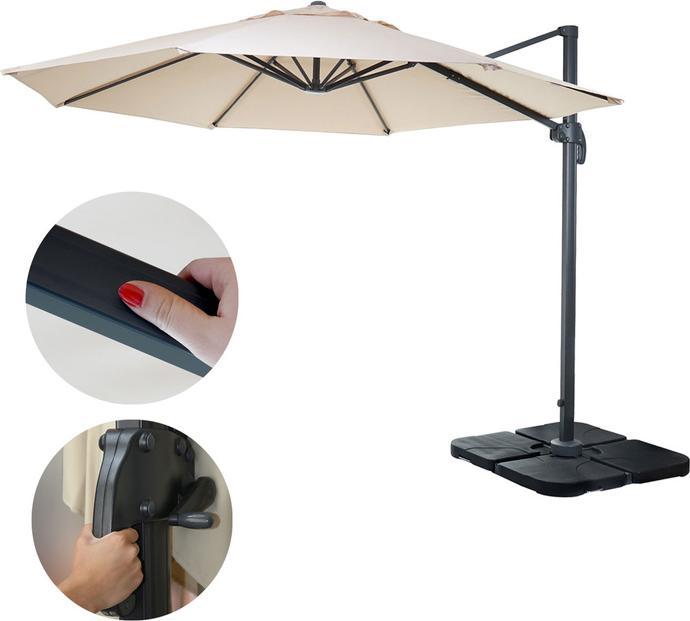 Produktbild Mendler Gastronomie-Ampelschirm, Sonnenschirm, rund Ø 3m Polyester Alu/Stahl 23kg - creme mit Ständer (3 m)