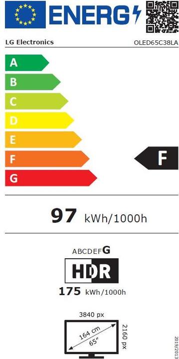 Label énergétique LG OLED65C38LA (65", C3, OLED, 4K, 2023)