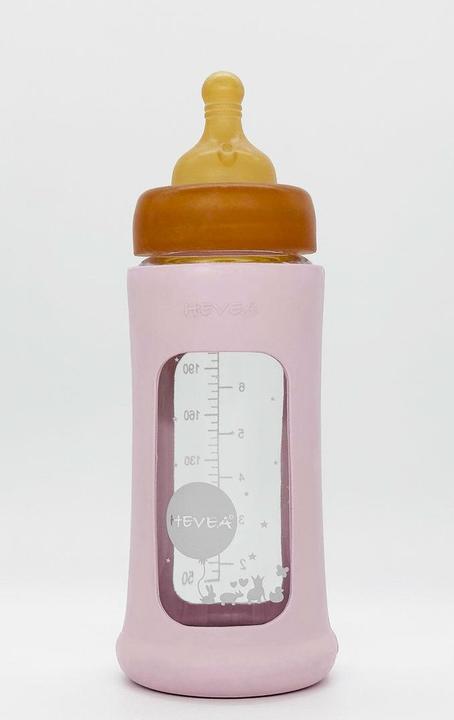 Immagine prodotto Hevea Biberon in vetro con rivestimento in gomma / collo largo (250 ml) / Rosa cipria (250 ml)