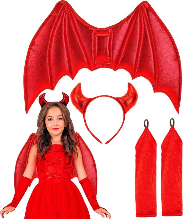 Produktbild Widmann Teufel Kinderkostüm Kleid, Schwanz, Hörner, fingerlose Handschuhe (158)