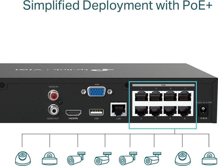 Actual product image TP-Link VIGI NVR1008H-8MP - NVR, 8 channels, 8x PoE (Network Video Recorder (NVR))