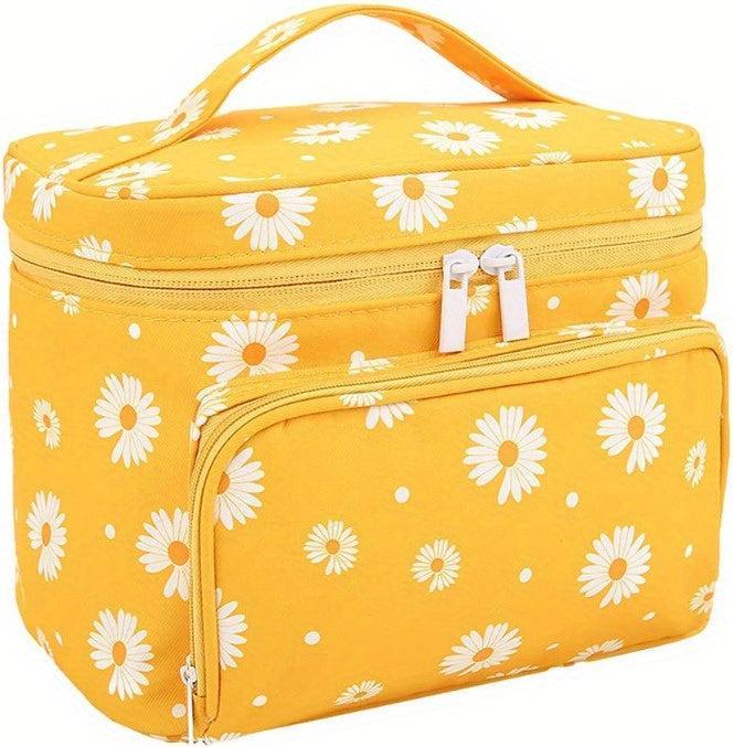 Produktbild Only-Bags.Store Daisy Print Makeup Tasche grosse Kosmetiktasche mit Pinselhalter Reise Make Up Tasche