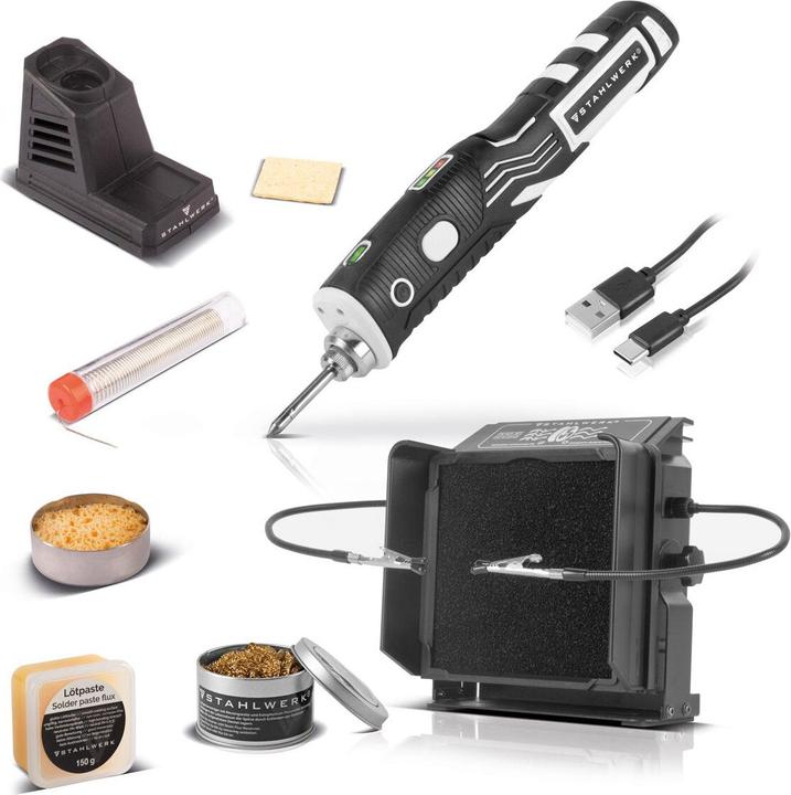Stahlwerk BLK-8 ST cordless soldering iron with 480°C soldering temperature in a complete set